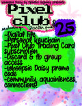 Promotional graphic for Pixel Club Starter Pack with colorful text and graphics.